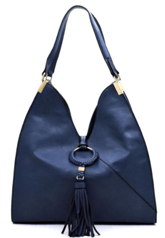 Tasseled satchel in blue