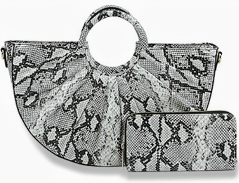 Snake Skin Pleated Top Handle