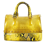 Golden glitter jelly purse with snakeskin trim