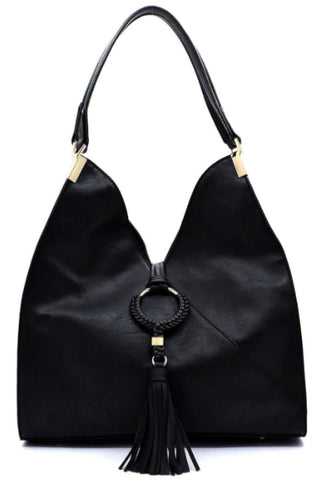 Tasseled satchel in black