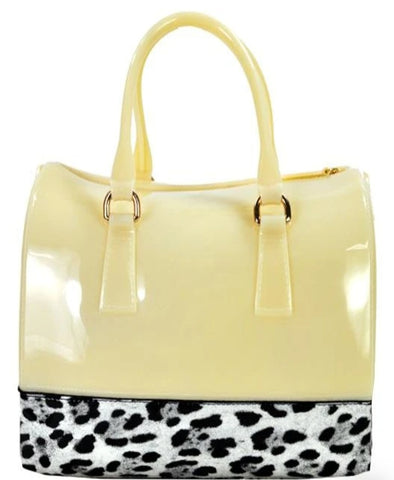 cream jelly purse with cheetah trim